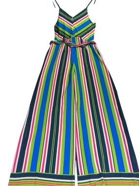 Jealous Tomato Rainbow Color Striped Wide Leg Jumpsuit Pantsuit Sz Sm Belted NWT